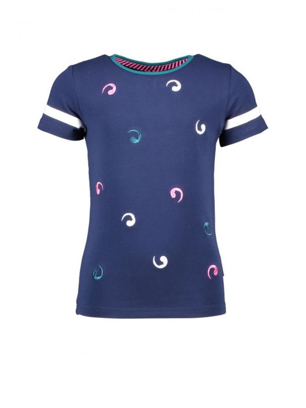 Girls' Navy Short Sleeve Graphic Tee with Pink & Teal Accents